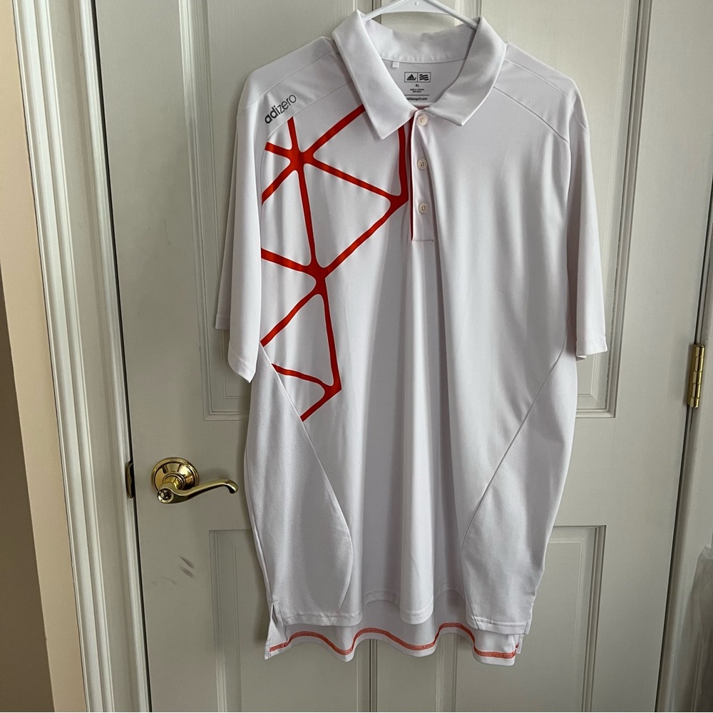 Mens ADIDAS Adizero Golf Polo Size XL White with mesh Orange & Grey Accents